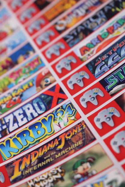 N64 Cartridge Spine Labels – Nintendo 64 Top Label Set, 1–296 Games
