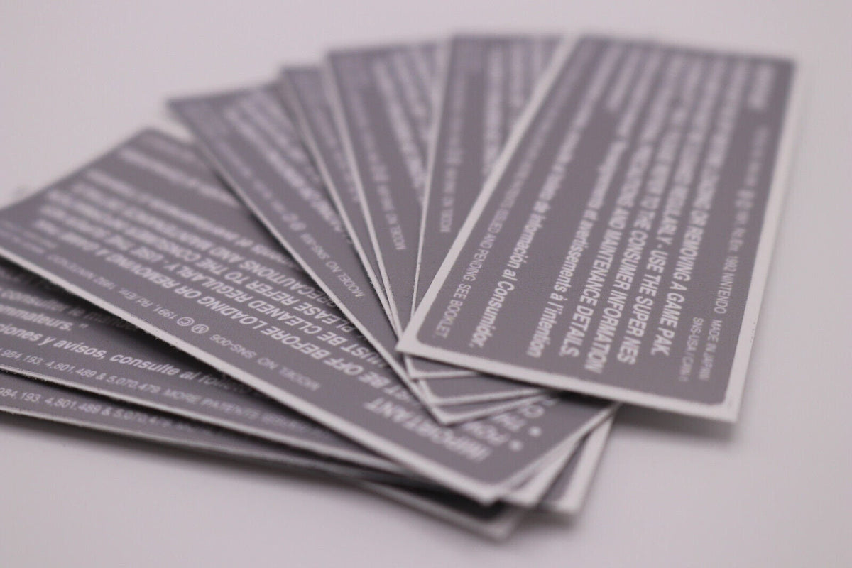 SNES Replacement Back Label – Super Nintendo Cartridge Rear Sticker, 1–20 Pack