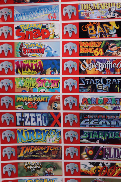 N64 Cartridge Spine Labels – Nintendo 64 Top Label Set, 1–296 Games