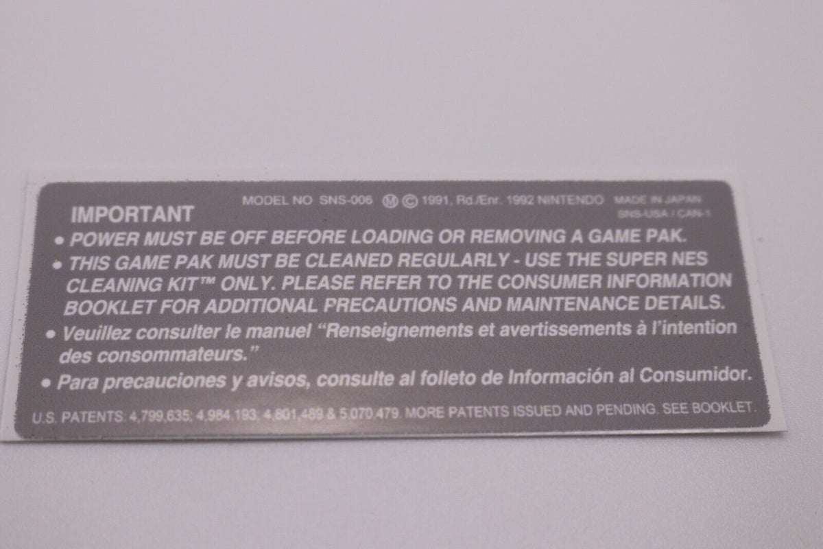 SNES Replacement Back Label – Super Nintendo Cartridge Rear Sticker, 1–20 Pack