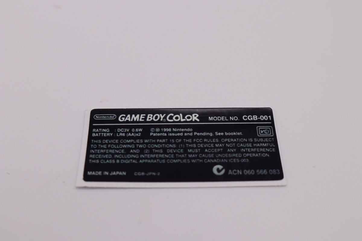 Game Boy Color Replacement Back Label – GBC Cartridge Rear Sticker