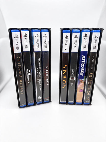 Two black four-case holders placed side by side vertically, with eight cases in total.